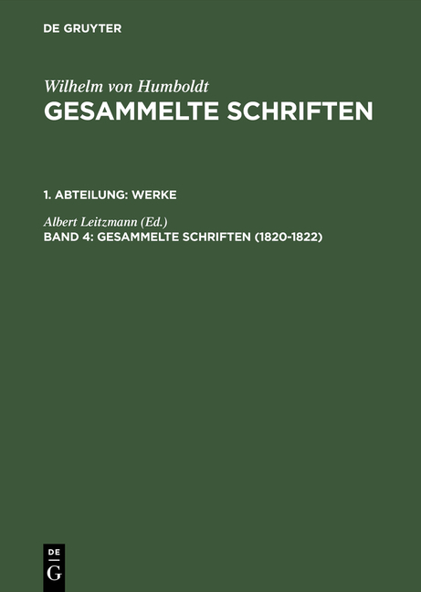 Wilhelm von Humboldt: Gesammelte Schriften. Werke / 1820–1822 - 