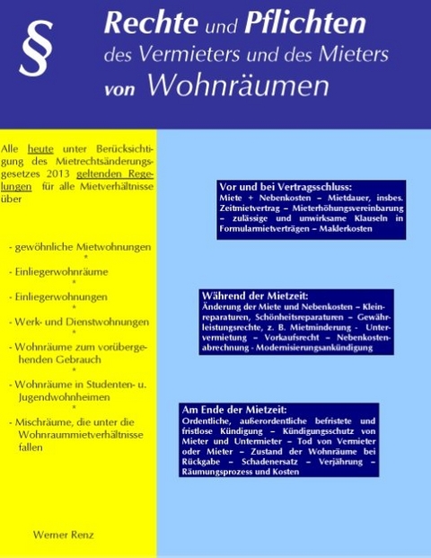 Rechte und Pflichten des Vermieters und des Mieters von Wohnräumen - Werner Renz