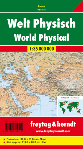 Welt physisch, 1:35 Mill., Poster - 