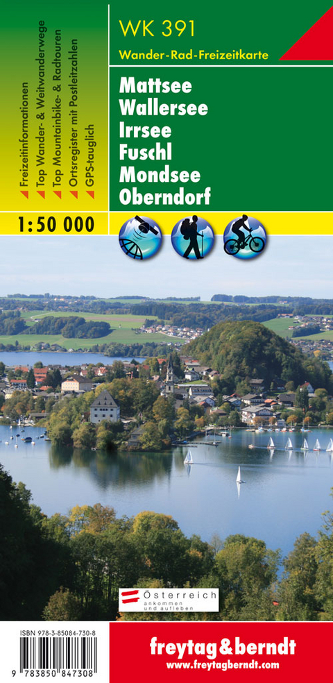 WK 391 Mattsee - Wallersee - Irrsee - Fuschl - Mondsee - Oberndorf, Wanderkarte 1:50.000 - 