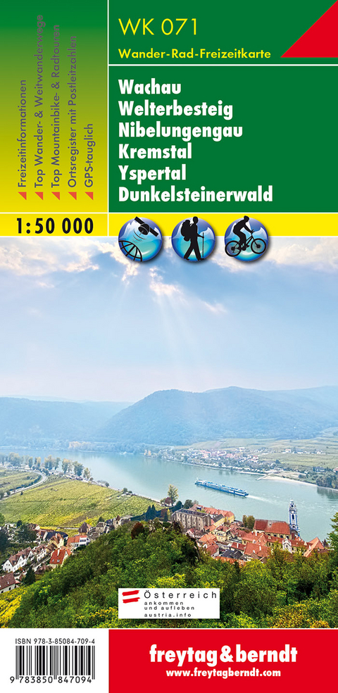 WK 071 Wachau - Welterbesteig - Nibelungengau - Kremstal - Yspertal - Dunkelsteinerwald, Wanderkarte 1:50.000 - 
