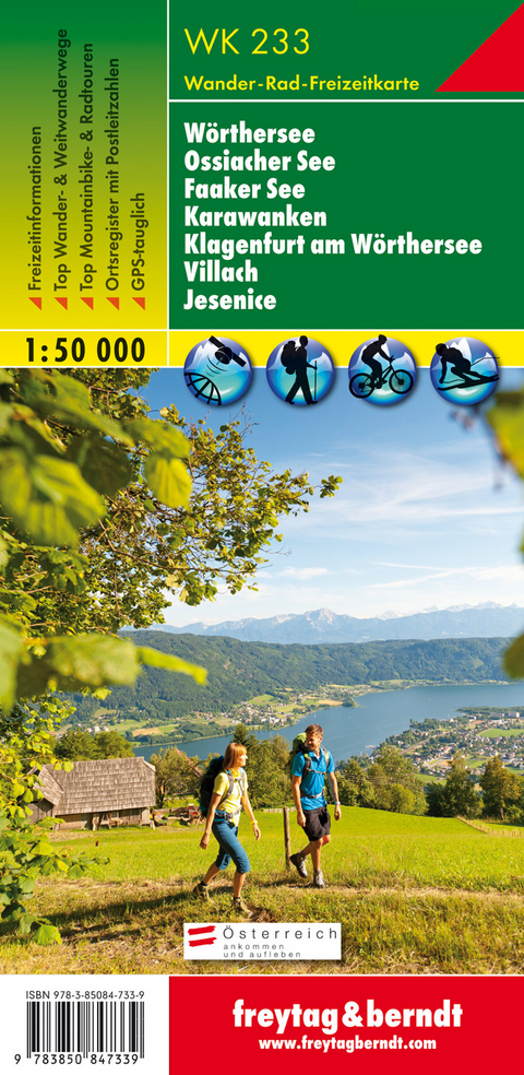 WK 233 Wörthersee - Ossiacher See - Faaker See - Karawanken - Klagenfurt am Wörthersee - Villach - Jesenice, Wanderkarte 1:50.000 - 