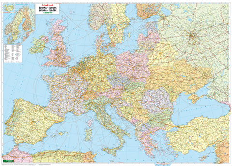 Europa politisch, Poster 1:3,5 Mio., Metallbestäbt in Rolle - 