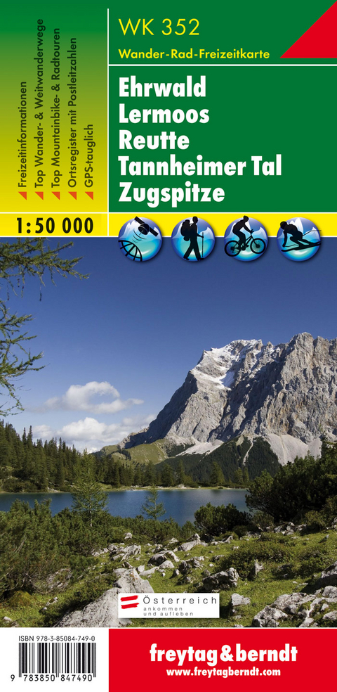 WK 352 Ehrwald - Lermoos - Reutte - Tannheimer Tal - Zugspitze, Wanderkarte 1:50 000 - 