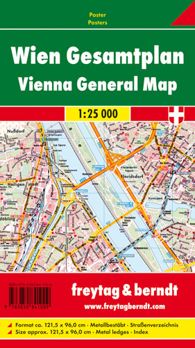 Wien Gesamtplan, 1:25.000, Poster metallbestäbt - 