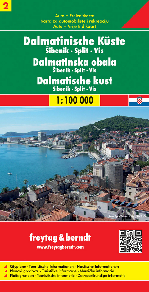 Dalmatinische Küste, Šibenik - Split - Vis, Autokarte 1:100.000