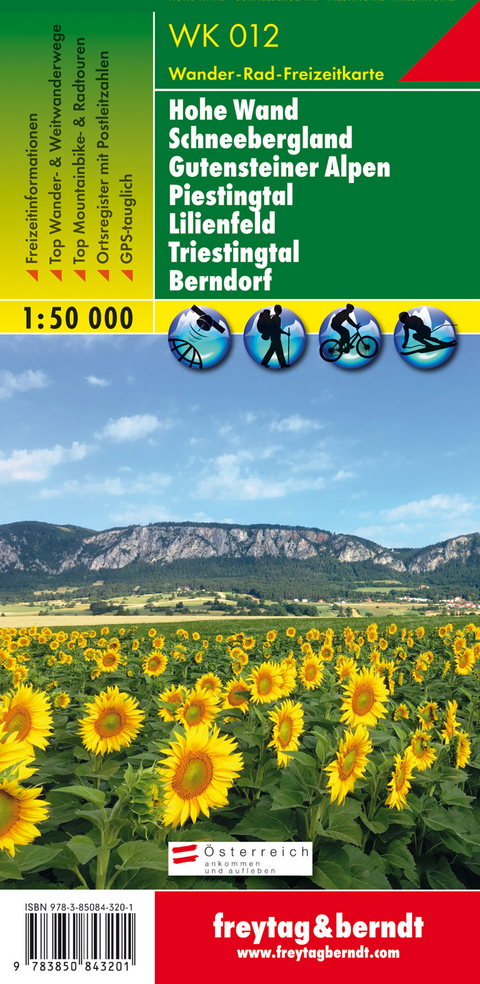 WK 012 Hohe Wand - Schneebergland - Gutensteiner Alpen - Piestingtal - Lilienfeld - Triestingtal - Berndorf, Wanderkarte 1:50.000