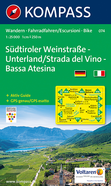 KOMPASS Wanderkarte Südtiroler Weinstraße - Unterland / Strada del Vino - Bassa Atesina - 