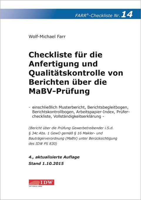 Checkliste 14 für die Anfertigung und Qualitätskontrolle von Berichten über die MaBV-Prüfung - Wolf-Michael Farr