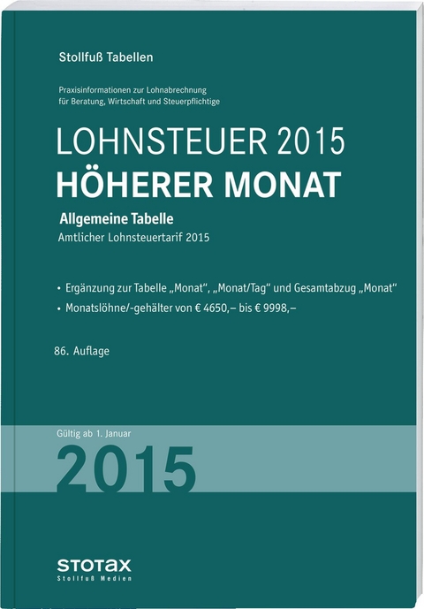 Tabelle, Lohnsteuer 2015 Höherer Monat - Sonderausgabe Dezember