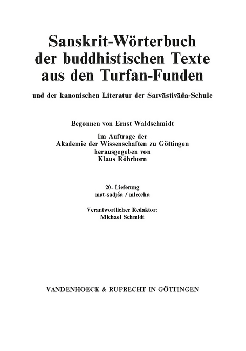 Sanskrit-Wörterbuch der buddhistischen Texte aus den Turfan-Funden. Lieferung 20 - 