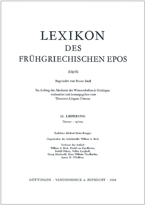 Lexikon des frühgriechischen Epos (LfgrE) / Lexikon des frühgriechischen Epos Lfg. 22 - 