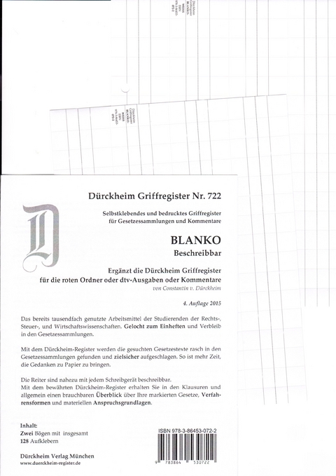 DürckheimRegister® BLANKO-WEISS beschreibbar für Gesetzessammlungen - Constantin von Dürckheim