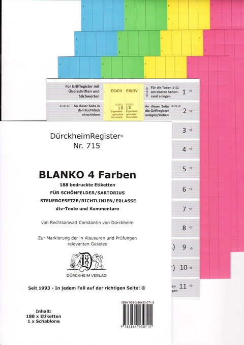 DürckheimRegister® BLANKO-FARBE Beschreibbar für Gesetzestexte mit Stichworten - Constantin von Dürckheim