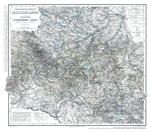 Historische Karte: Fürstentümer Schwarzburg und Reuss 1864 (plano)