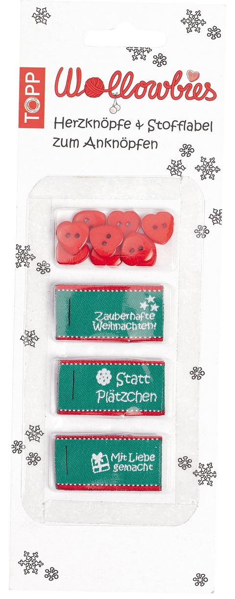 Wollowbies Herzknöpfe & Stofflabel Weihnachten -  Frechverlag