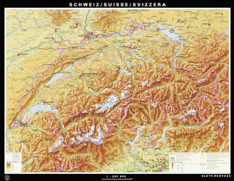 Wandkarte Schweiz, physisch