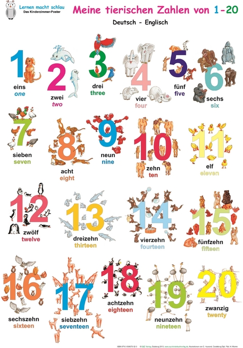 Meine tierischen Zahlen von 1-20. Poster - Helga Momm