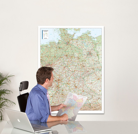BACHER Straßenkarte Deutschland Maßstab 1:700 000, WA-BOARD Landkartentafel, aufgezogen, folienbeschichtet mit Aluleiste gerahmt