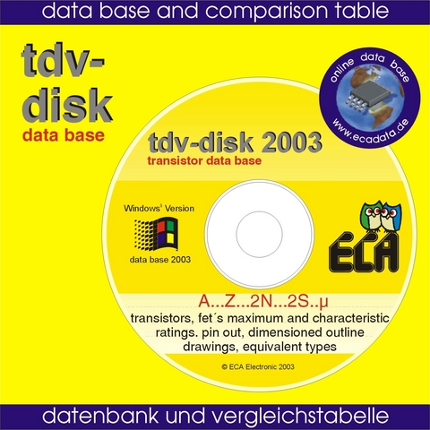 tdv-disk 2003 für Windows. Datenbank und Vergleichstabelle für Transistoren und FET - Manfred Bergler