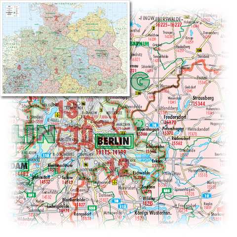 BACHER Postleitzahlen- und Verwaltungskarte Norddeutschland 1:450 000, Sonderausgabe als großformatiger Digitaldruck, Papierkarte gerollt