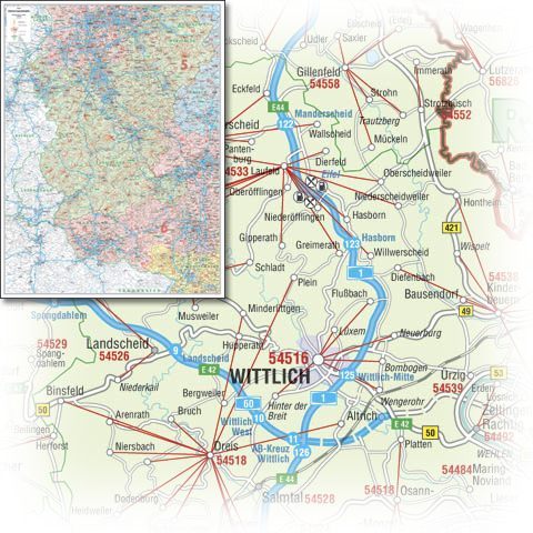 BACHER Postleitzahlenkarte Rheinland-Pfalz / Saarland 1:160 000, Sonderausgabe als großformatiger Digitaldruck, Papierkarte gerollt