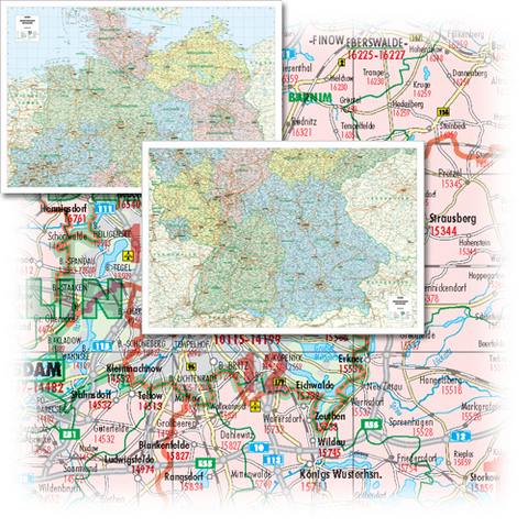 BACHER PLZ- und Verwaltungskarte Gesamtdeutschland im Set Maßstab 1:300 000, Sonderausgabe als großformatiger Digitaldruck, Papierkarte gerollt