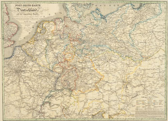 Post-Reise-Karte (Postkutschenstreckenkarte) von Deutschland 1828 (Plano) - 