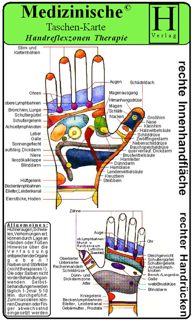 Handreflexzonen Therapie - Medizinische Taschen-Karte - 