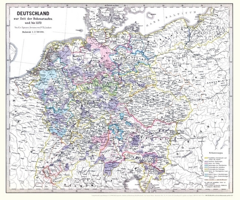 Historische Karte: DEUTSCHLAND zur Zeit der Hohenstaufen und bis 1273 (Plano) - Karl von Spruner