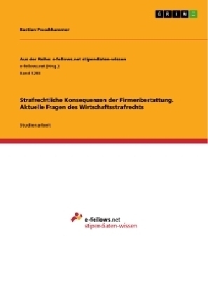 Strafrechtliche Konsequenzen der Firmenbestattung. Aktuelle Fragen des Wirtschaftsstrafrechts - Bastian Froschhammer