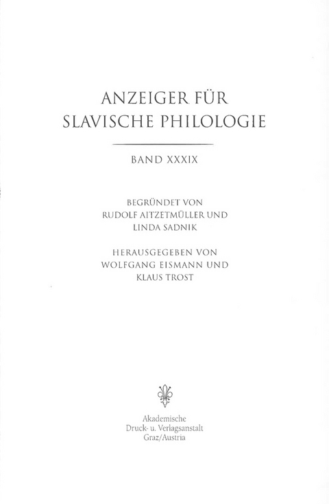 Anzeiger für Slavische Philologie / Anzeiger für Slavische Philologie - 