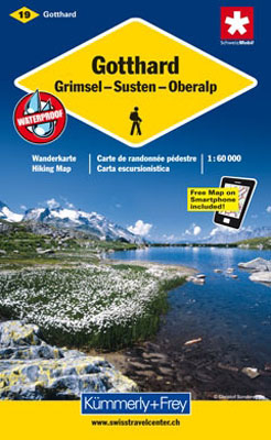 Gotthard, Grimsel, Susten, Oberalp Wanderkarte Nr. 19