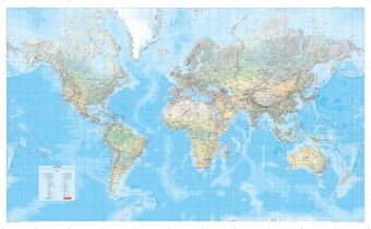 Die Große Weltkarte (physisch) 1:30 000 000, plano in Hülse