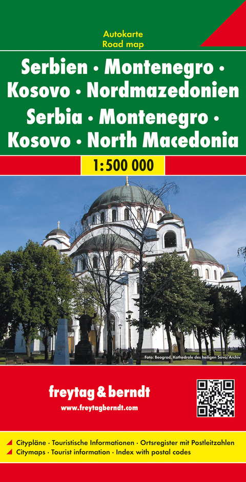 Serbien - Montenegro - Kosovo - Nordmazedonien, Autokarte 1:500.000 - 