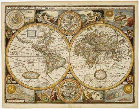 Welt antik, Karte von John Speed 1651, Markiertafel - 