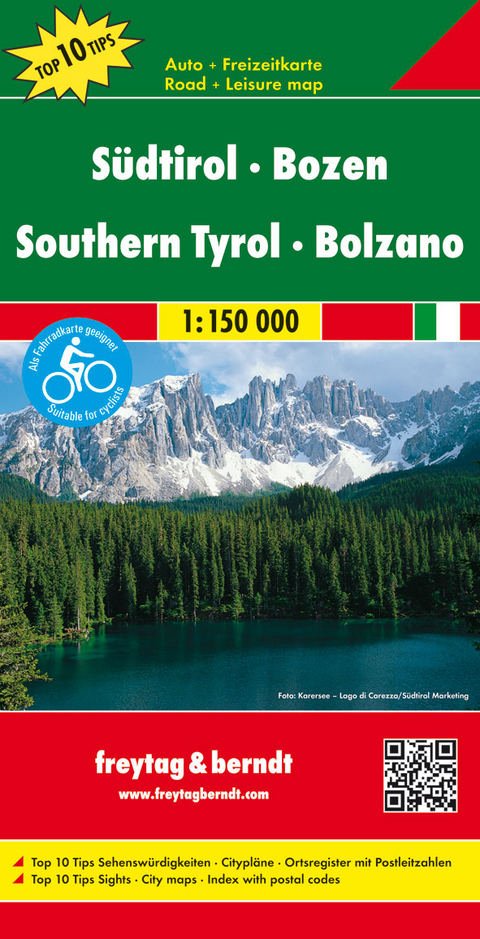 Südtirol - Bozen, Autokarte 1:150.000, Top 10 Tips - 