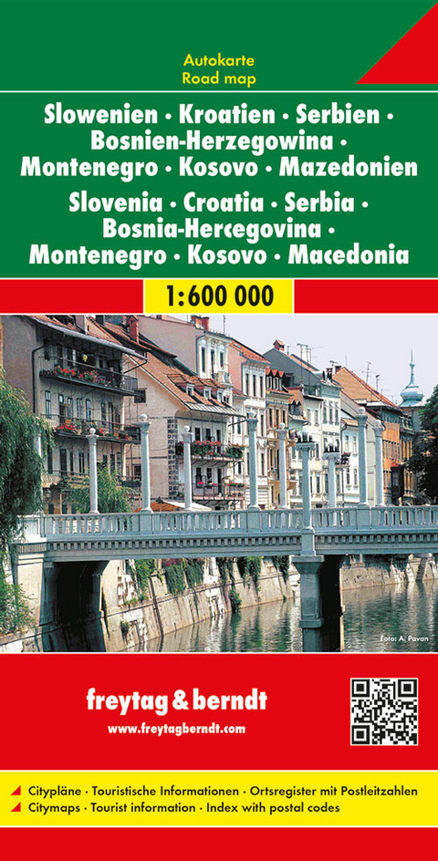 Slowenien - Kroatien - Serbien - Bosnien Herzegowina - Montenegro - Mazedonien, Autokarte 1:600.000 - 