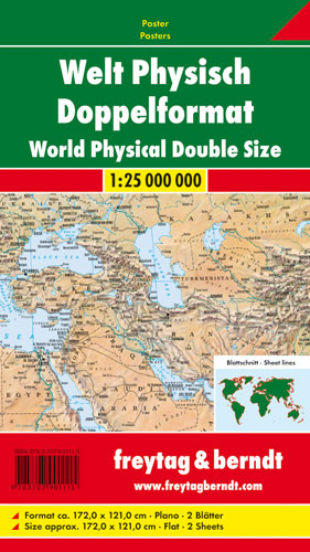 Welt physisch Doppelformat, 1:25 Mill., Magnetmarkiertafel - 