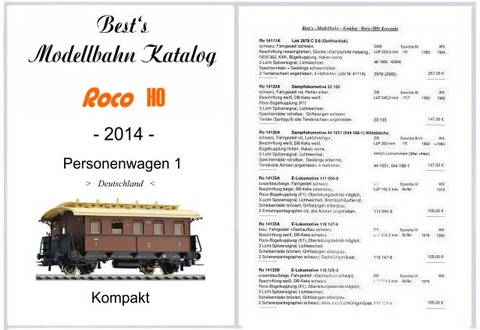 Best`s Modellbahn Katalog Roco H0 Personenwagen 1 (Deutschland) 2014 kompakt - Lothar Best