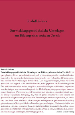 Entwicklungsgeschichtliche Unterlagen zur Bildung eines sozialen Urteils - Rudolf Steiner