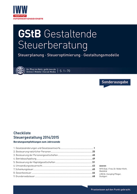 Checkliste Steuergestaltung 2014/2015