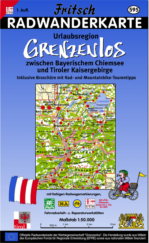 Radwanderkarte Urlaubsregion Grenzenlos zwischen Bayerischem Chiemsee und Tiroler Kaisergebirge - 