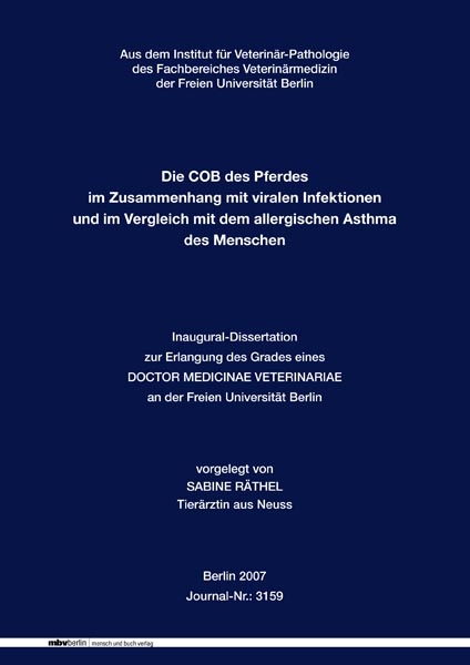 Die COB des Pferdes im Zusammenhang mit viralen Infektionen und im Vergleich mit dem allergischen Asthma des Menschen - Sabine Räthel