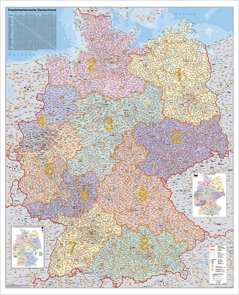 Deutschland Postleitzahlenkarte Kleinformat - Heinrich Stiefel