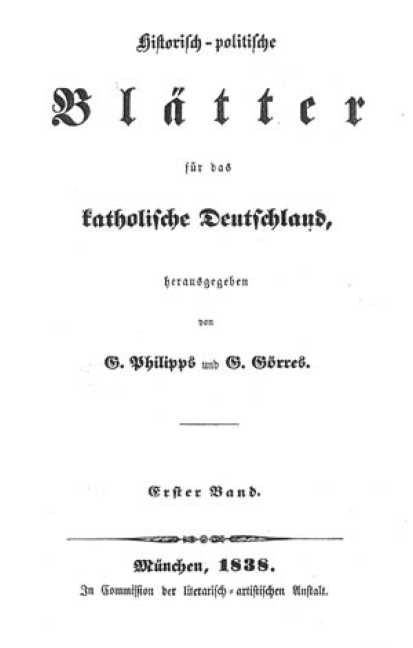 Historisch-politische Blätter für das katholische Deutschland Band 1. 1838 - Band 171. 1923