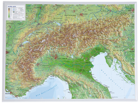 Alpen, Reliefkarte, Klein. Alps