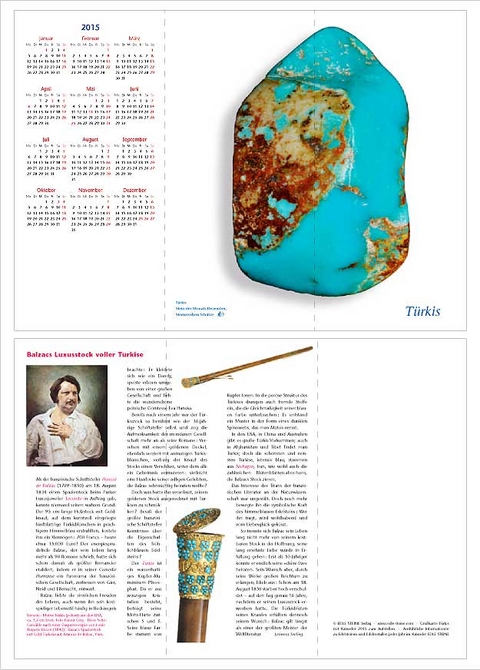 Balzacs Luxusstock voller Türkise. Edelstein-Klappgrußkarte mit Kalender 2015 - Leonora Seeling