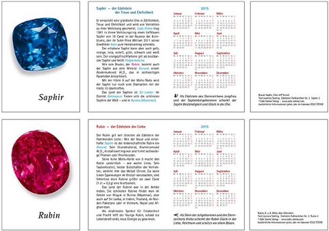 Edelstein-Faltkärtchen mit Kalender 2015 in Text und Bild: Rubin und Saphir - Leonora Seeling