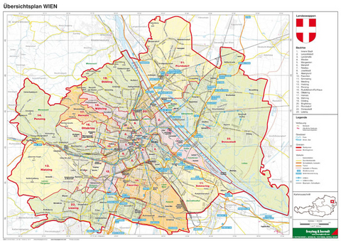 Wien politisch - A3, Planokarte 1:85.000 - 